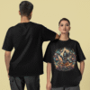 front and back view mockup of a man and a woman wearing blinkstore t shirts in a studio m376388