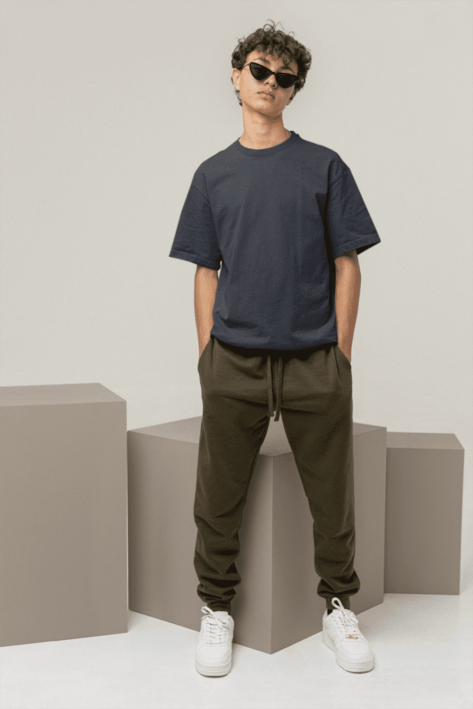 Navy Blue Plain Oversized T-Shirt